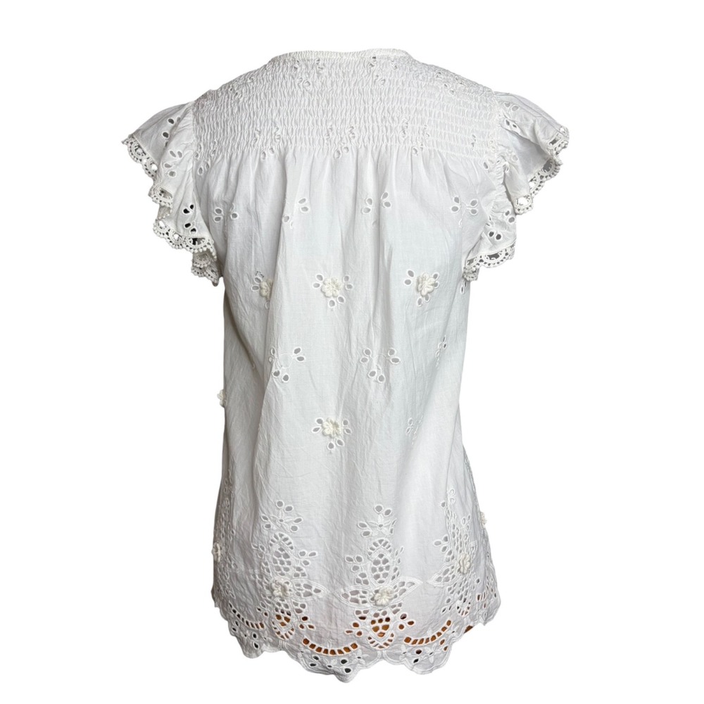 Love The Label White Eyelet Cotton Blouse Sheer Lace Flutter Sleeve Boho Top L - Picture 5 of 11